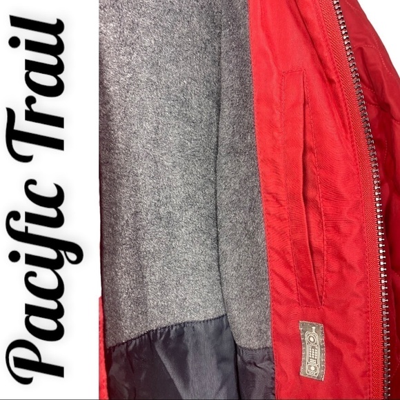 PACIFIC TRAIL VTG QUILTED FLEECE LINED RED COAT COASTAL GRANDMA CABINCORE, MED - Picture 5 of 9
